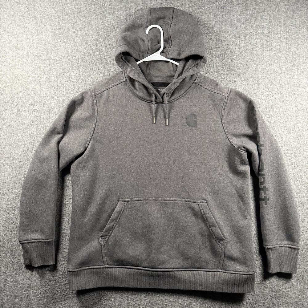 Carhartt Hoodie Womens 1X Gray Relaxed Fit Fleece Lined Pullover Logo Workwear